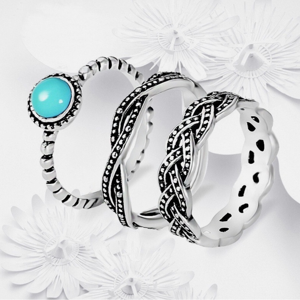 Silver and Turquoise Ring Set